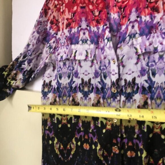 Calvin Klein Floral Oversized Boho Shirt Blouse Button RollTab Long Sleeve Top M - Picture 15 of 16